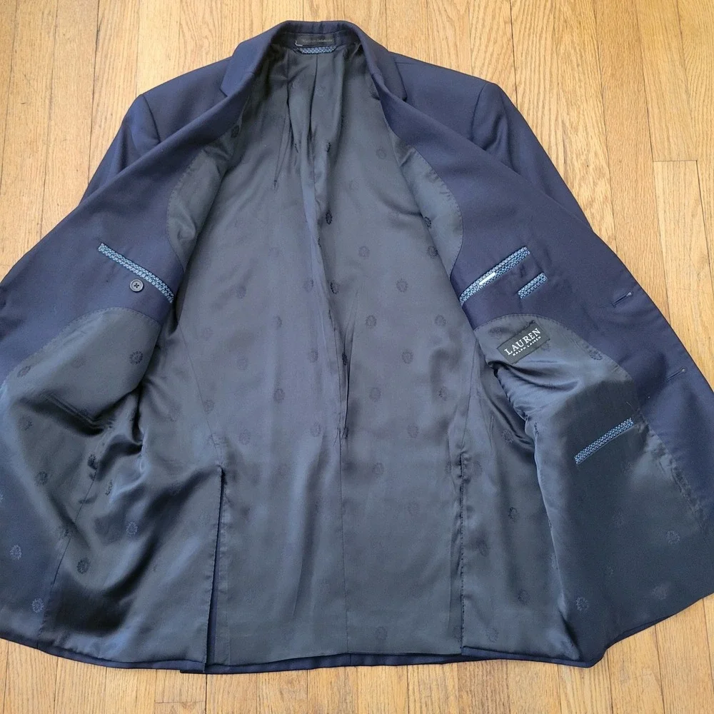 2 Pc Ralph‎ Lauren 42L 34R Suit Navy Blue Wool Classic Dapper Preppy Business
